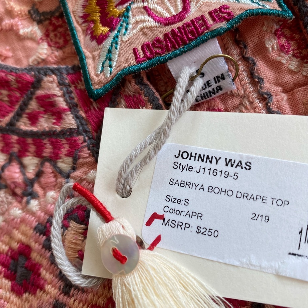 ⭐️NWT!⭐️Johnny Was Sabriya Boho Embroidered Peach Linen Drape Top Sz S $250 Rtl - Picture 3 of 15
